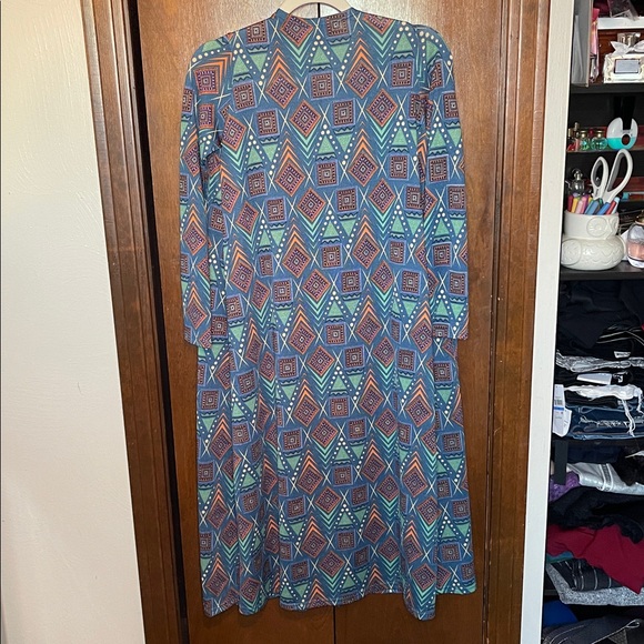 LuLaRoe Sarah Geometric Patterned Cardigan - Blue and Orange Size XS - Picture 5 of 5